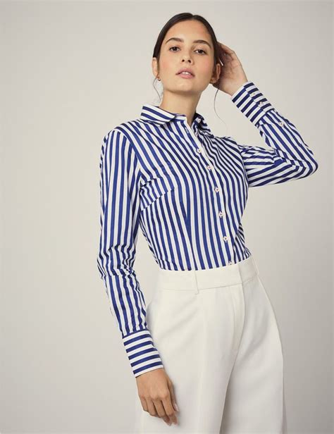 chanel blue and white striped cottton shirt|chanel tops.